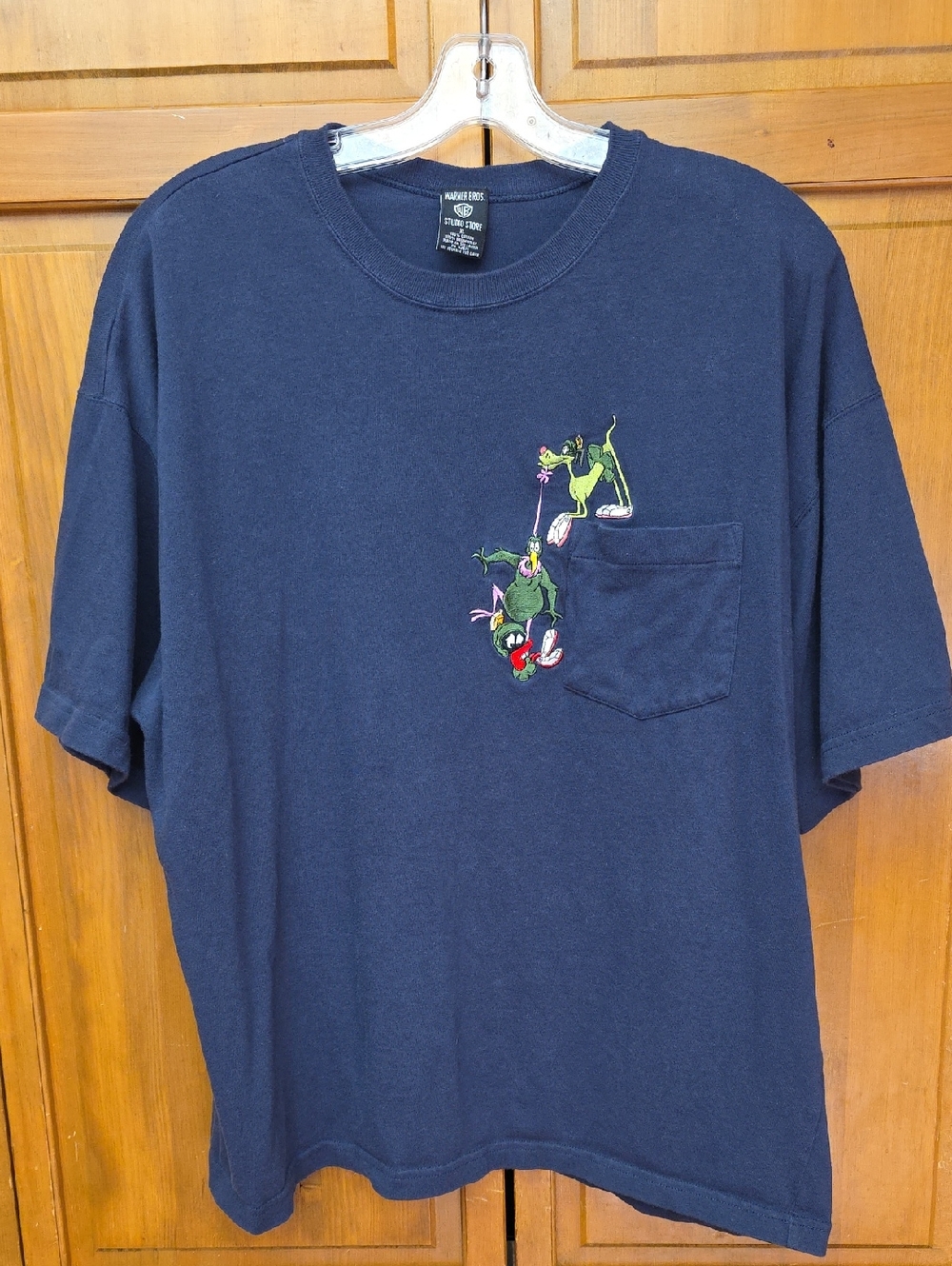 Vintage Marvin the Martian Embroidered Pocket Tee Mens Sz XL 1996 Warner Bros